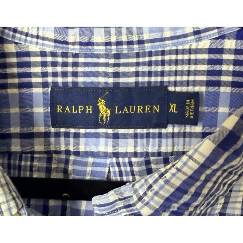 Ralph Lauren Mens XL Blue White Plaid Short Sleeve Button Down Shirt Classic Fit - Picture 5 of 7